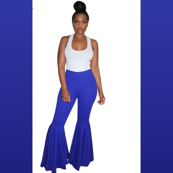Pants - Blue Flare Bell Bottom Stretch Pants